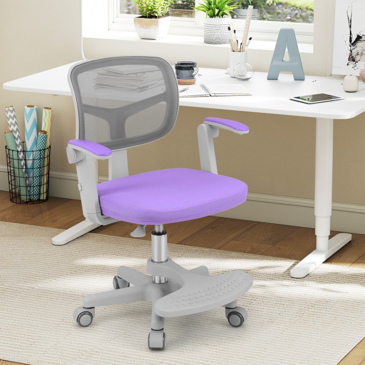 Purple kids desk chair with ergonomic mesh backrest and padded seat, ideal for promoting proper posture while studying.