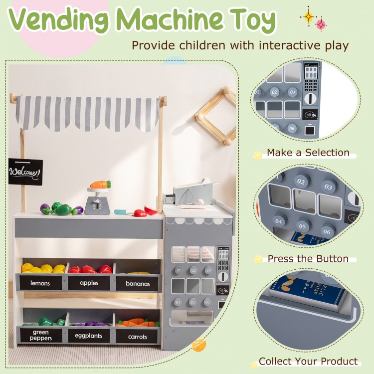 Kids grocery store playset with vending machine, shopping cart, and accessories for imaginative role play and.