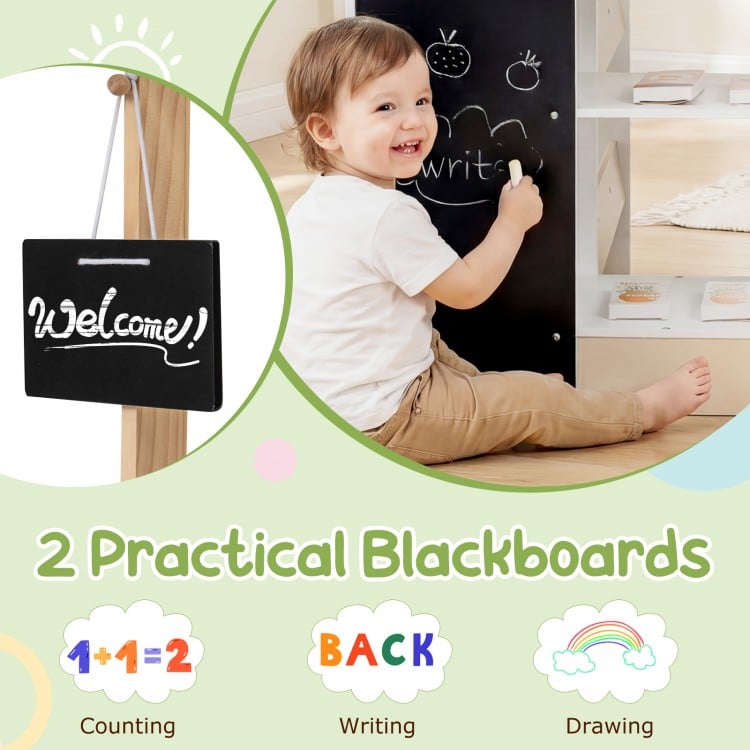 Kids grocery store playset with shopping cart, 2 blackboards for counting and drawing, ideal for imaginative play.