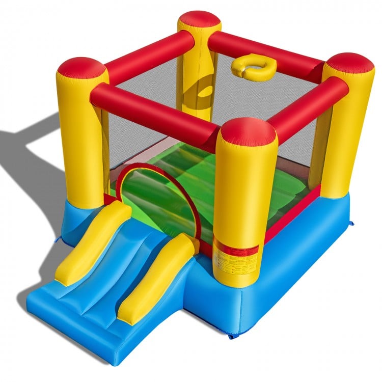 Kids inflatable bounce house with slide, made of puncture-resistant PVC, perfect for indoor or outdoor fun for ages 3-5.