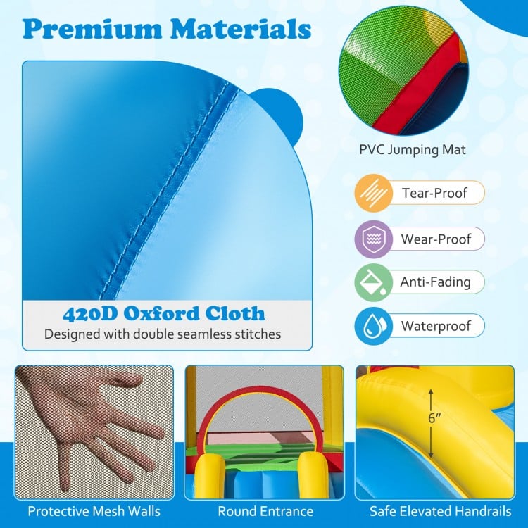 Close-up of the 420D Oxford cloth used in the kids inflatable bounce house, showcasing its tear-proof and waterproof.