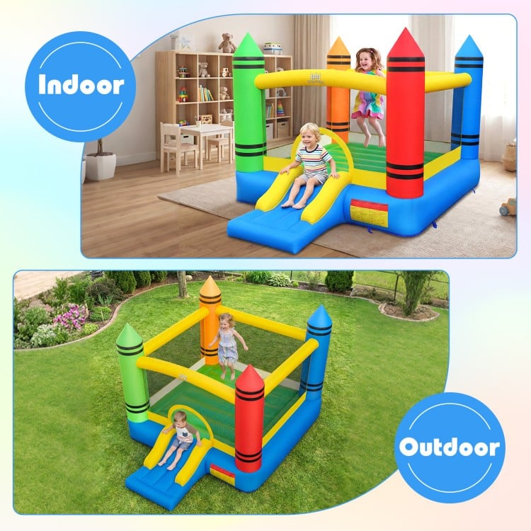 Kids inflatable bounce house with slide, made of durable oxford cloth, ideal for outdoor fun and playtime.