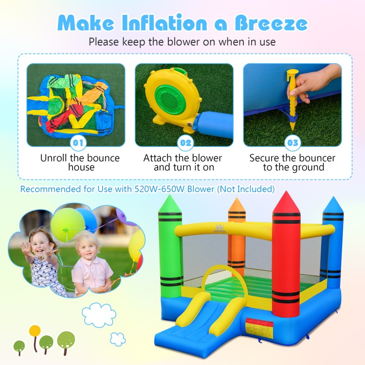 Kids inflatable bounce house with slide, made of durable oxford cloth, ideal for outdoor fun with ocean balls included.