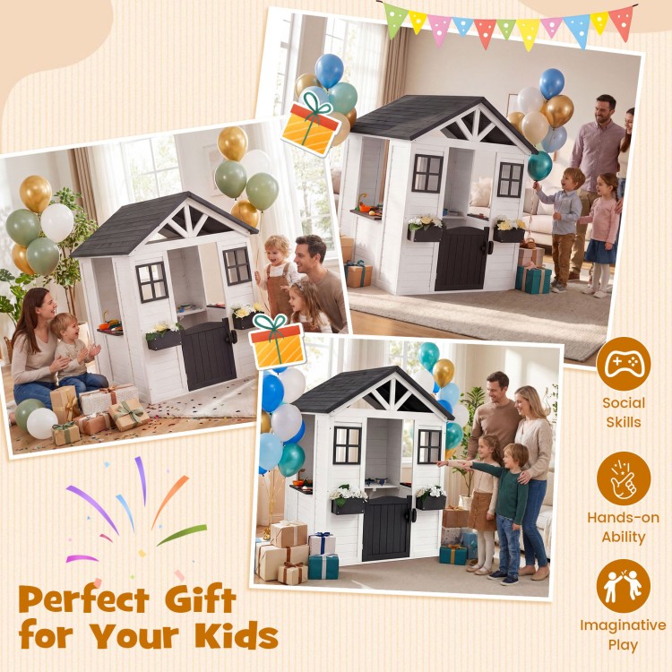 Kids outdoor playhouse with sink, crafted from spruce wood, features a half door and includes 50 accessories for.