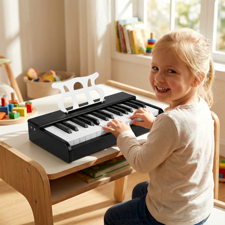 Kids piano keyboard with 30 keys, music stand, and rounded corners, designed for beginners aged 3+, perfect for musical.
