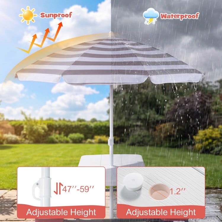 Height-adjustable umbrella in pink for kids picnic table, perfect for outdoor play and protection from sun and rain.