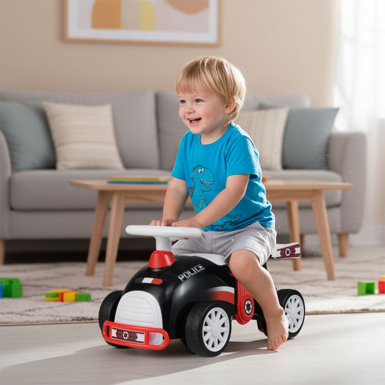 Kids ride-on car sliding toy in black and red with a foot-to-floor design, perfect for enhancing balance and.