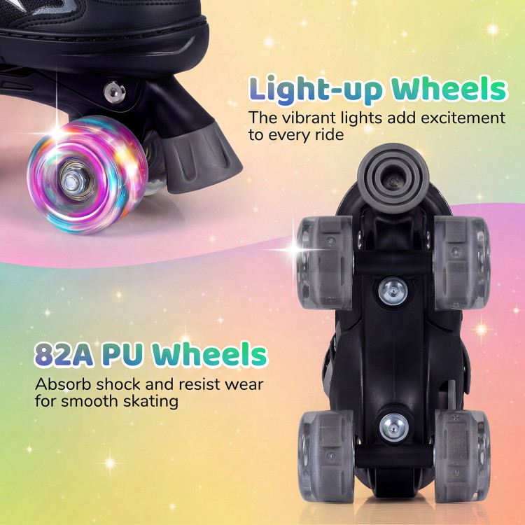Kids roller skates with light-up wheels and 82A PU wheels for smooth skating, designed for outdoor fun and safety.