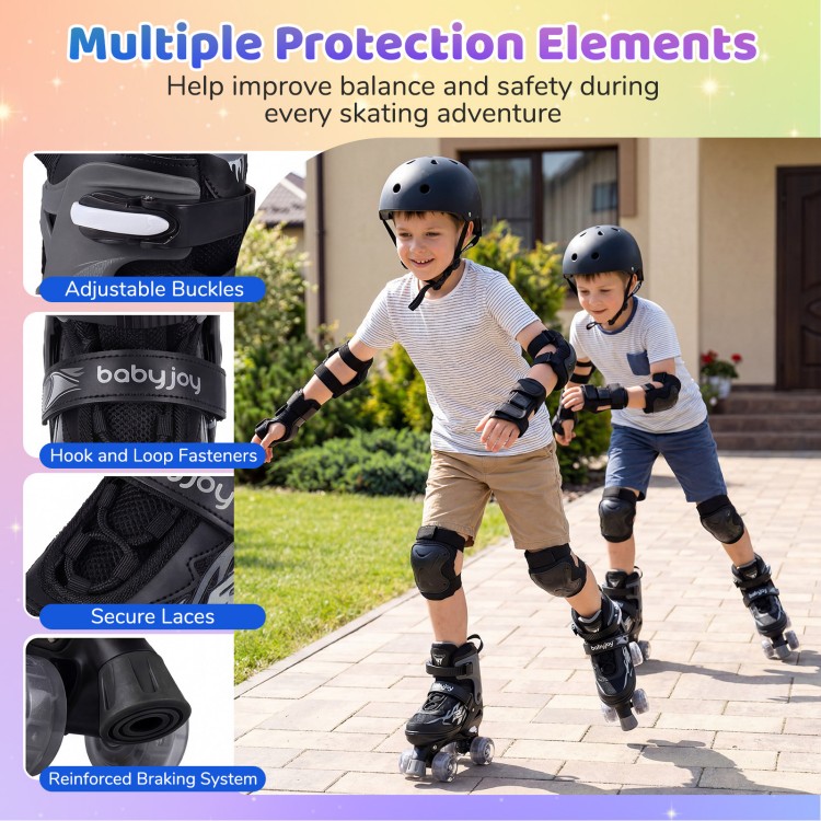 Kids roller skates with adjustable size, light-up wheels, and secure laces for safe outdoor skating adventures.