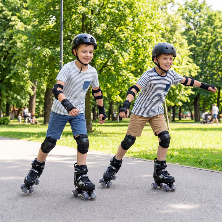 Kids roller skates with light-up wheels, adjustable sizes, and padded interior for comfort during outdoor skating.