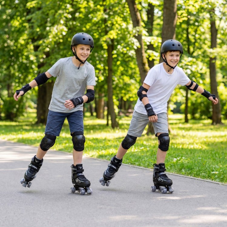 Kids roller skates with adjustable sizes and light-up wheels, perfect for outdoor fun and improving balance.