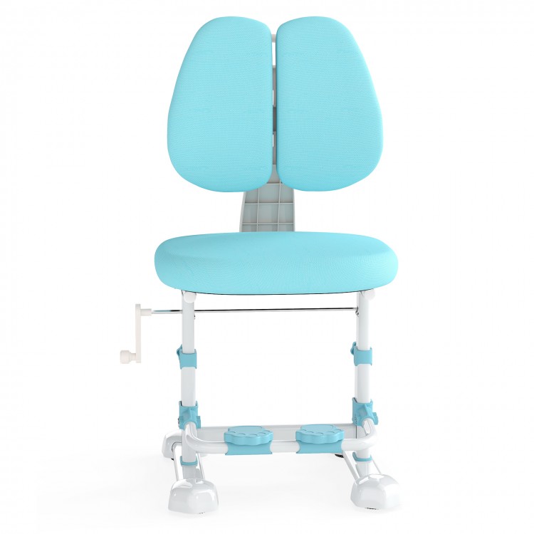Kids study chair in blue showcasing the easy adjustment knob for customizable height and backrest settings, perfect for.