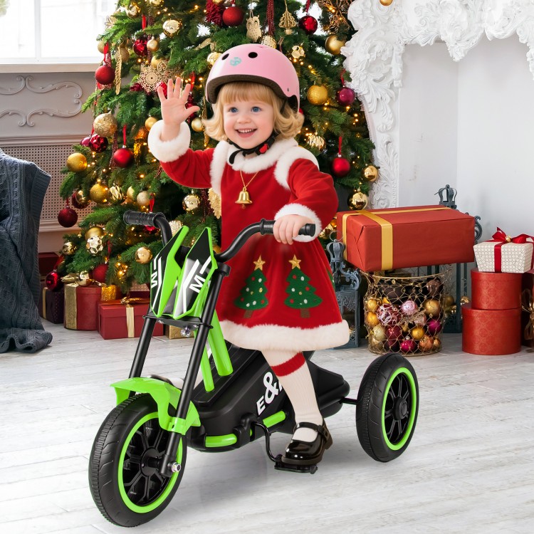 Kids tricycle in green with stable structure and non-slip wheels, ideal for indoor and outdoor riding fun.