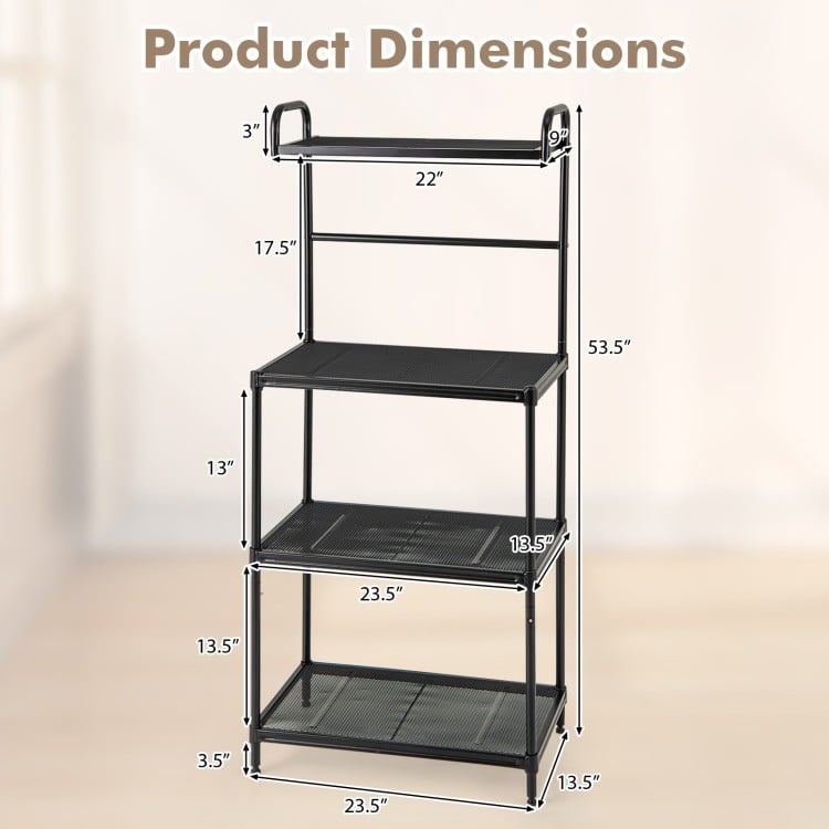 4-tier kitchen microwave storage rack dimensions with sturdy iron frame and open-wire shelves for efficient.