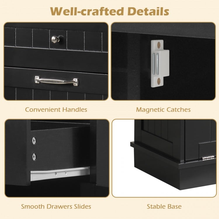 Close-up of the Kitchen Tilt Out Trash Cabinet's magnetic catches and smooth drawer slides for easy access and.