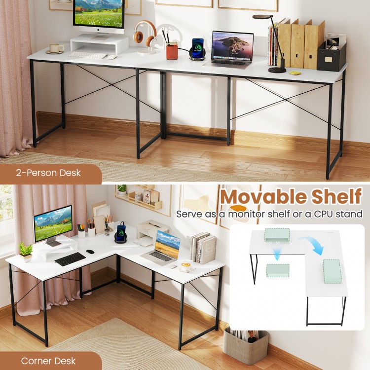 95 Inch 2-Person L-Shaped Long Reversible Computer Desk with Monitor Stand - Gallery View 6 of 10