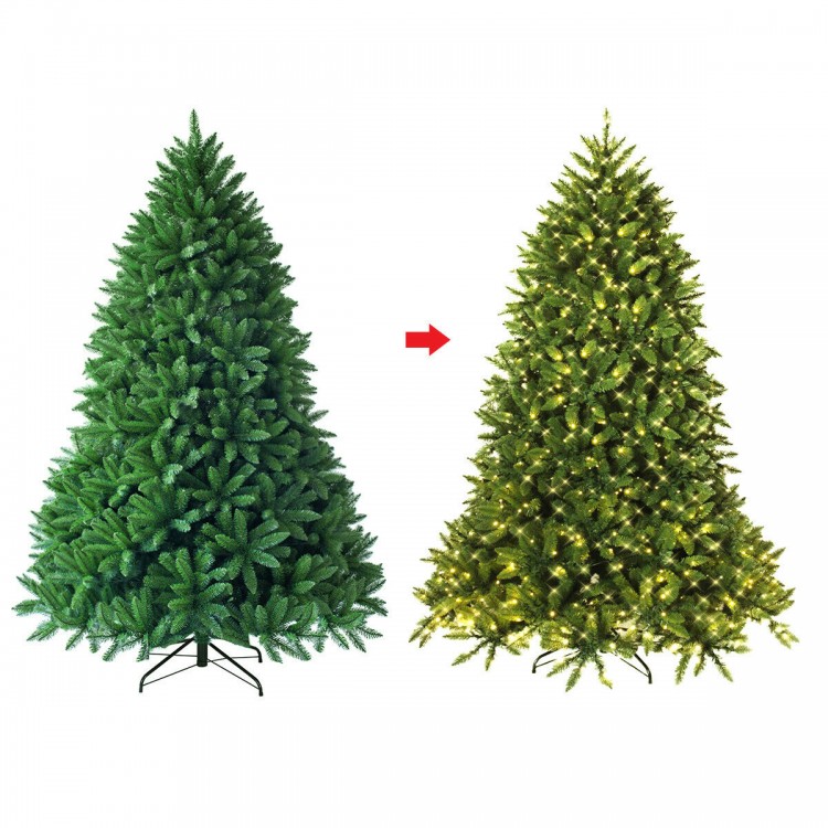 Premium 5 ft hinged artificial fir Christmas tree with LED lights, showcasing a full design for holiday decorating.