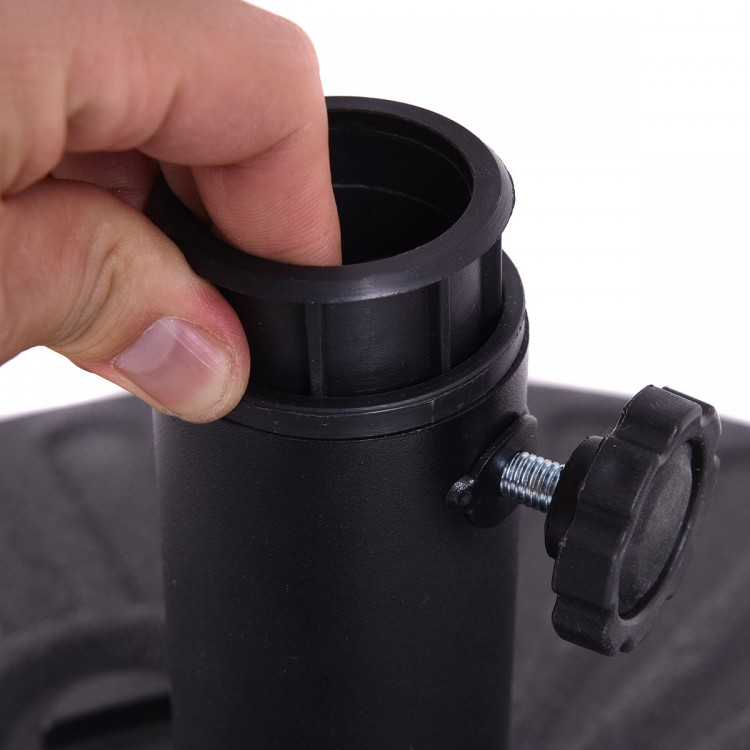 Close-up of the 20-inch round water-filled umbrella base, made of durable HDPE material for stability and weather.