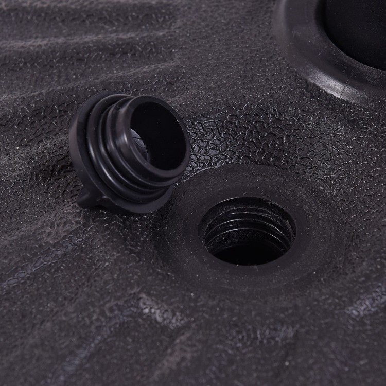 Close-up of the 20-inch round water-filled umbrella base with a removable cap, made of durable HDPE for stability.