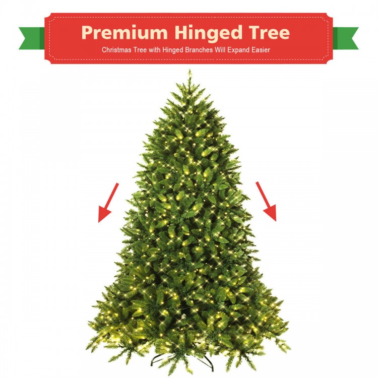 Premium hinged artificial fir Christmas tree, 5 ft tall, pre-lit with LED lights, ideal for holiday decoration.