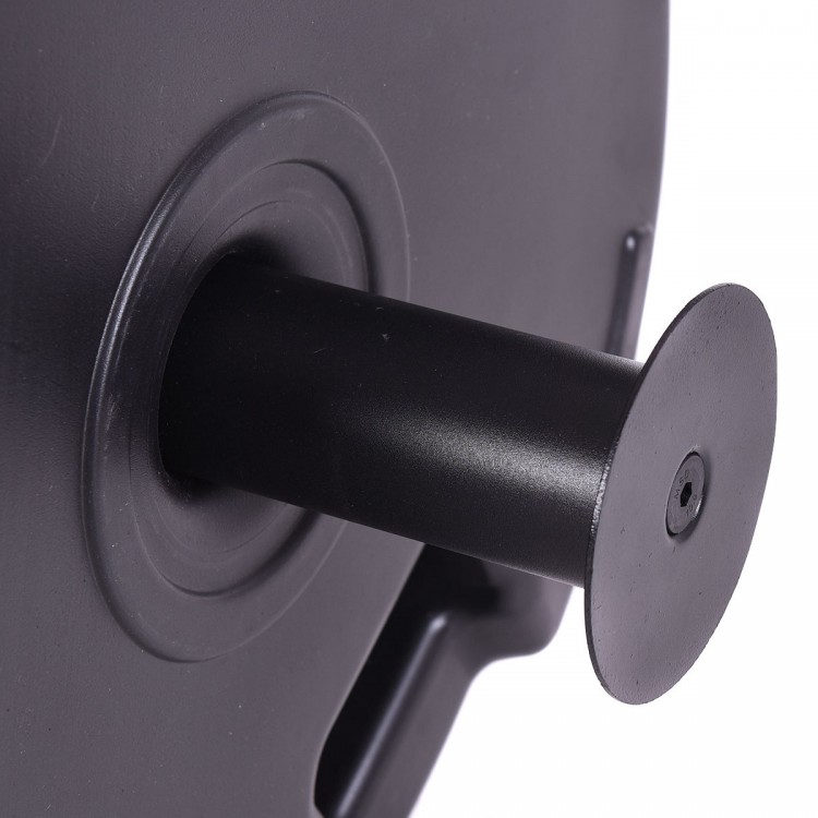 Side view of the 20-inch round water-filled umbrella base showcasing the secure water fill opening for stability in.