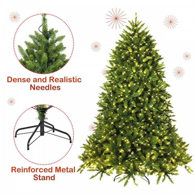 Premium 5 ft hinged artificial fir Christmas tree with LED lights, featuring dense branches and a reinforced metal.