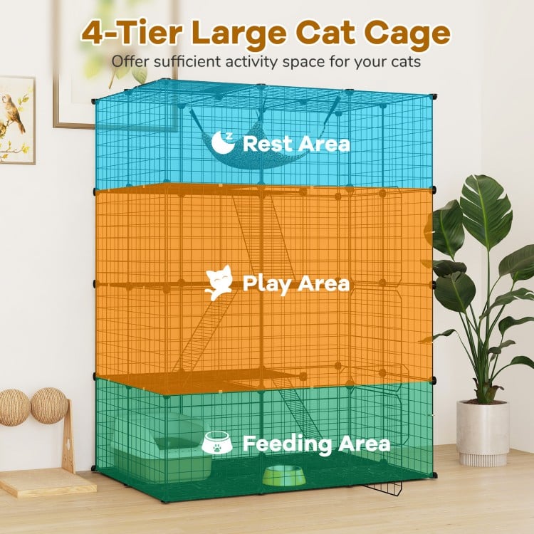 Large 4-tier cat cage with skylight and hammock, designed for 1-4 cats, offering ample space for play and rest.