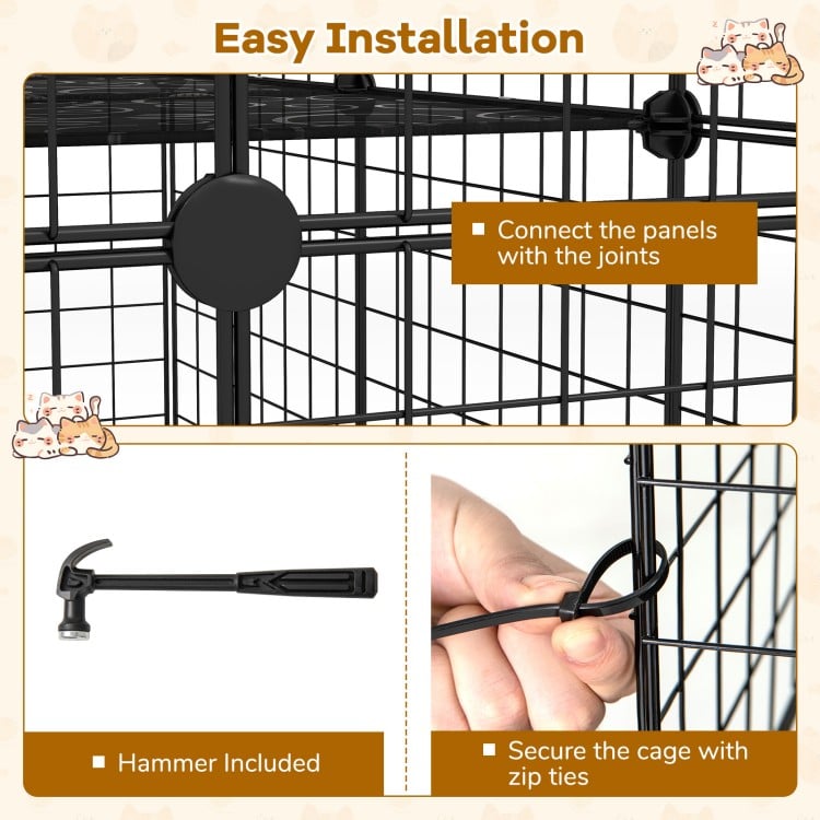 Large 4-tier black cat cage with skylight, hammock, and climbing ladder for 1-4 cats, ensuring ample play and rest space.