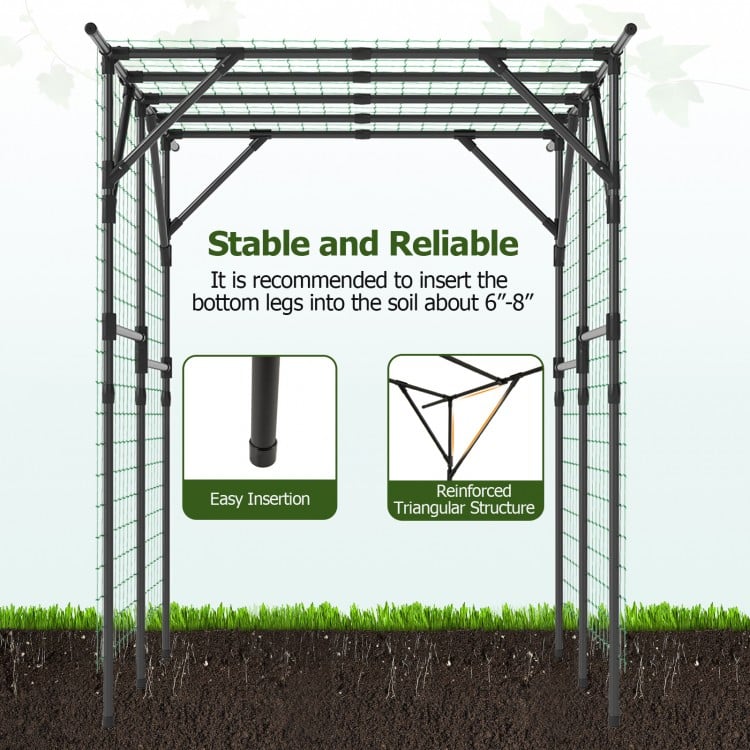 Large garden arch trellis made of PE-coated metal, designed for climbing plants and providing stability in outdoor.
