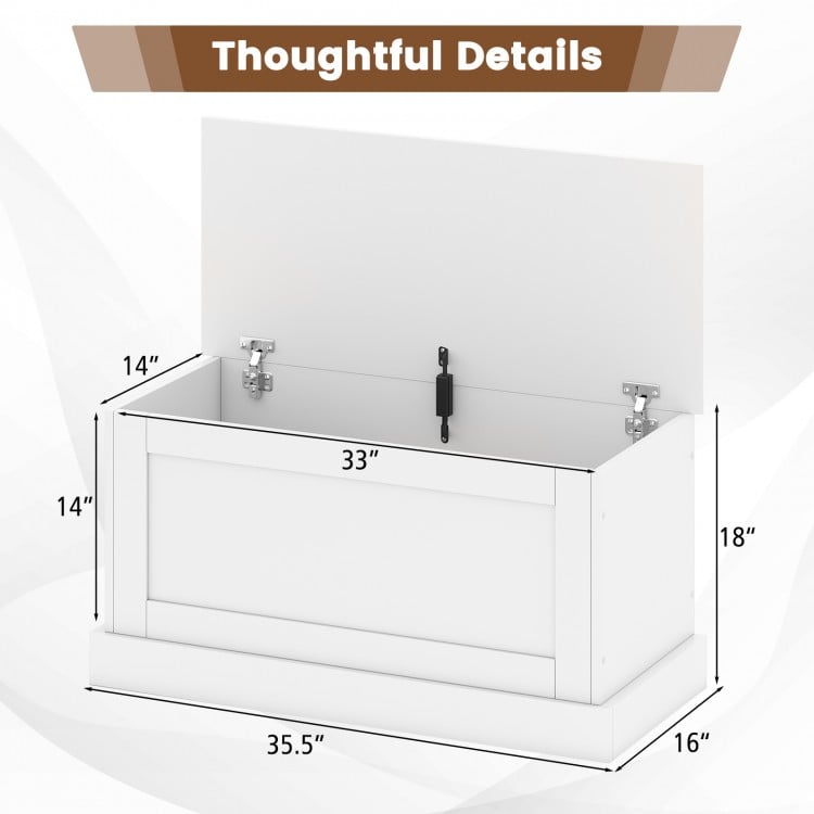 Large off-white storage chest with safety metal hinge, featuring ample storage space and waterproof surface for easy.