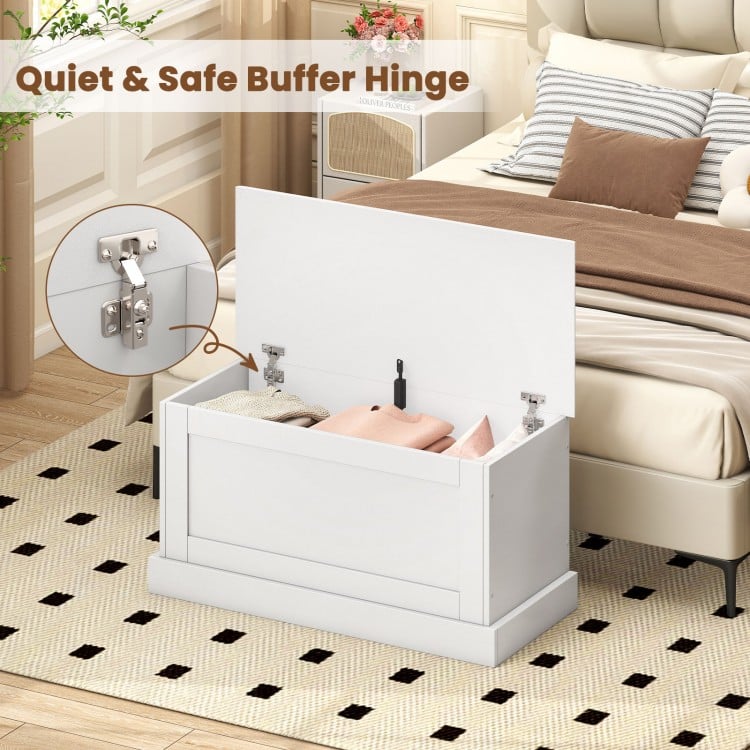Large off-white storage chest with safety metal hinge, offering ample storage for books, clothes, and more.