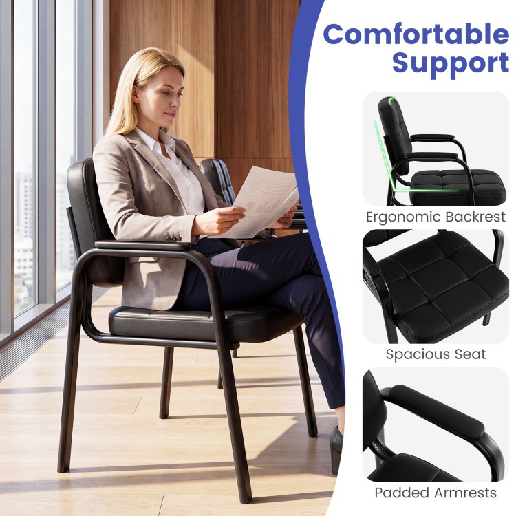 Leather office reception chair with ergonomic backrest and padded armrests, perfect for waiting rooms and home offices.