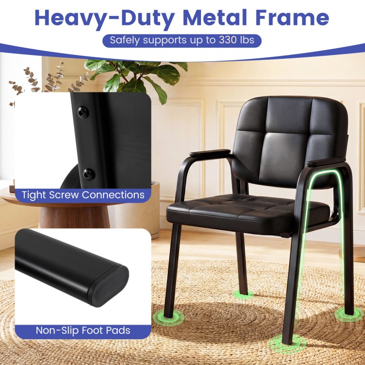 Leather office reception chair with padded armrests and heavy-duty metal frame, supports up to 330 lbs for waiting.