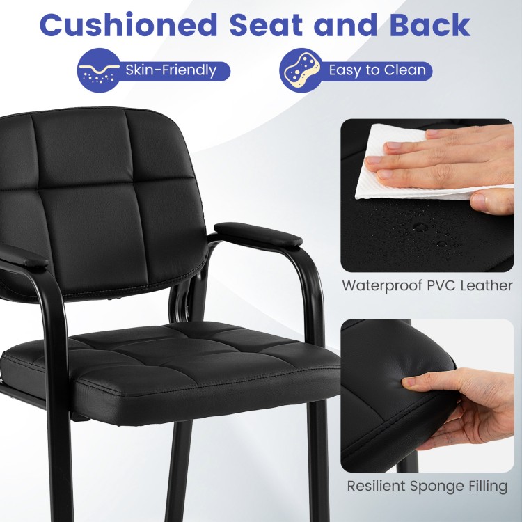 Cushioned black leather office chair with waterproof PVC, ergonomic backrest, and padded armrests for comfort in.