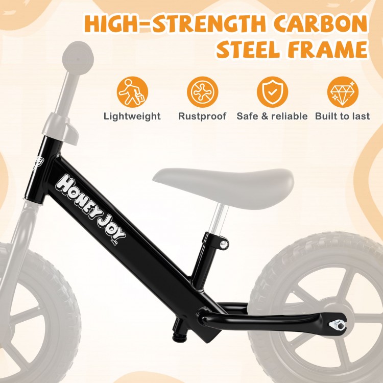 High-strength carbon steel frame of the lightweight toddler balance bike, designed for safety and durability.