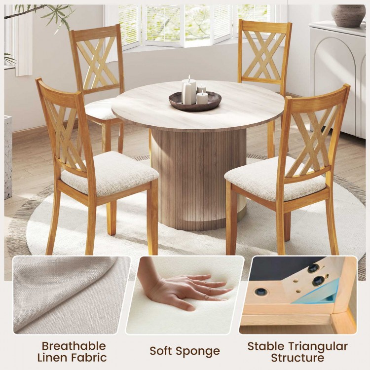 Linen fabric upholstered dining chairs with rubber wood frame, featuring a stable triangular structure for comfort and.