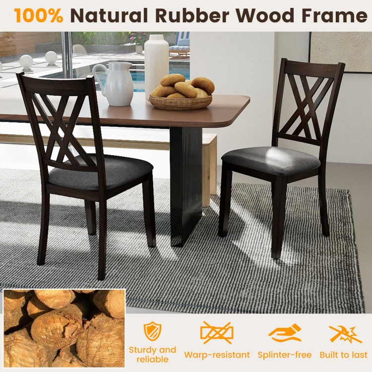 Gray linen fabric upholstered dining chairs with rubber wood frame, featuring X-shaped design for comfort and.
