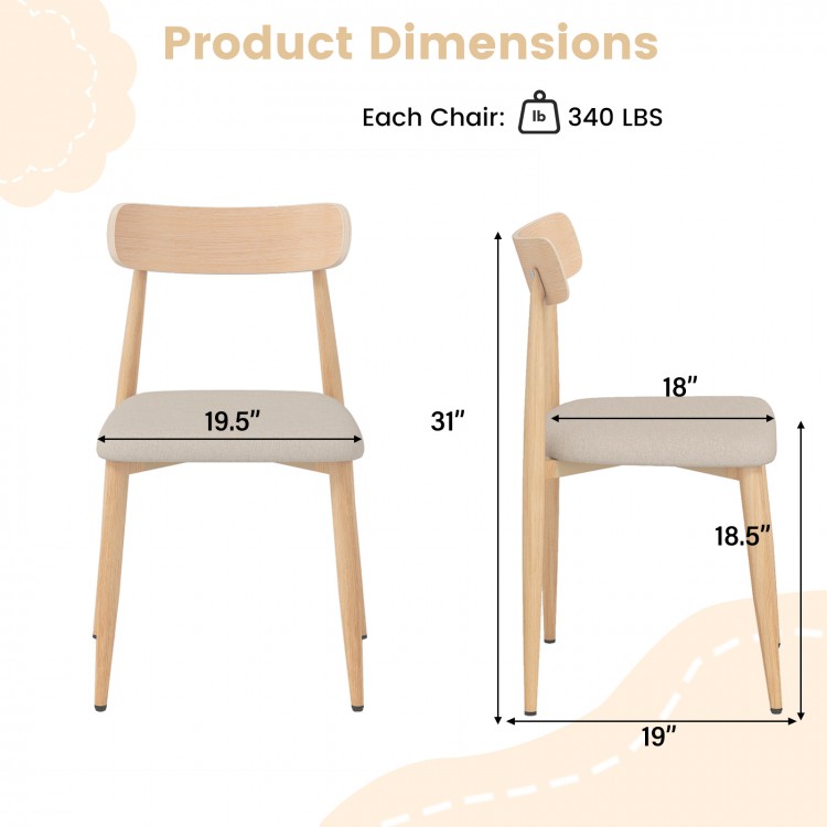 Modern dining chair with padded seat and curved back, oak legs, covered in soft linen fabric, ideal for dining rooms.