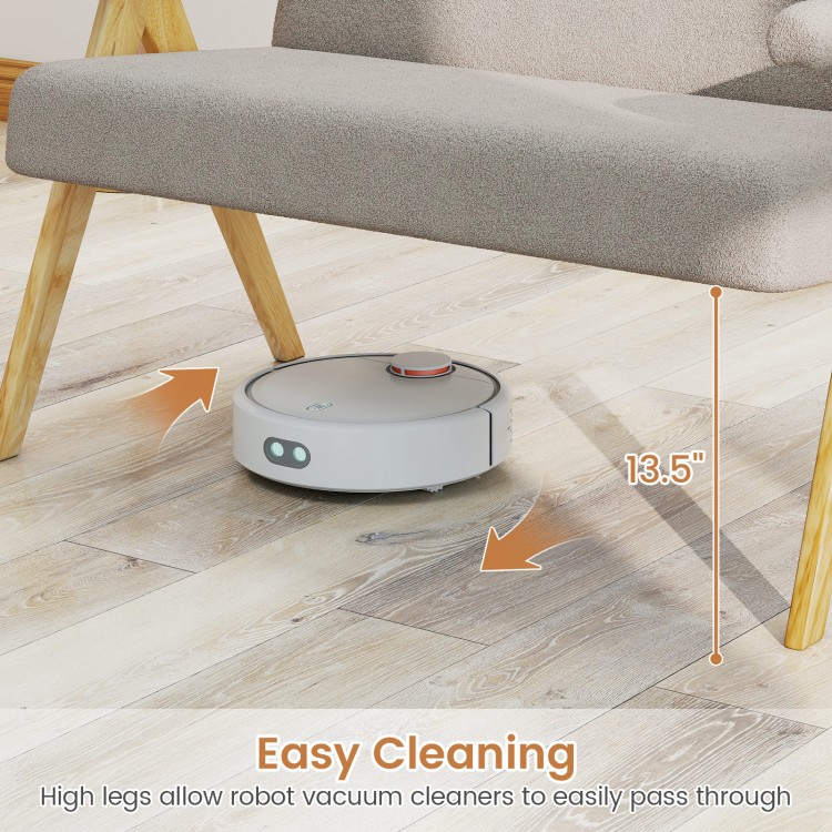 Loveseat sofa in gray with wooden legs, featuring high clearance for easy robot vacuum access in small spaces.