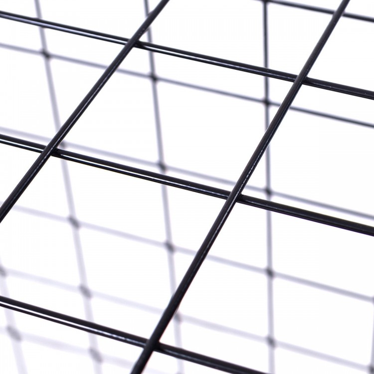 Close-up of the black wire grid from the DIY 8 Cube Grid Wire Cube Shelves, showcasing its sturdy construction for.