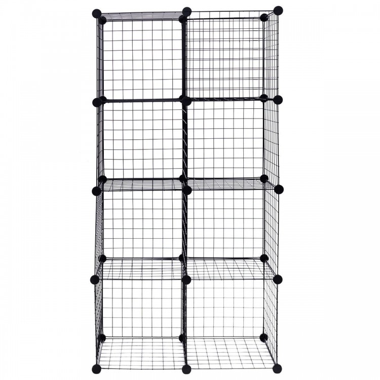 Black DIY 8 cube grid wire storage shelves with interlocking design for versatile organization and easy assembly.