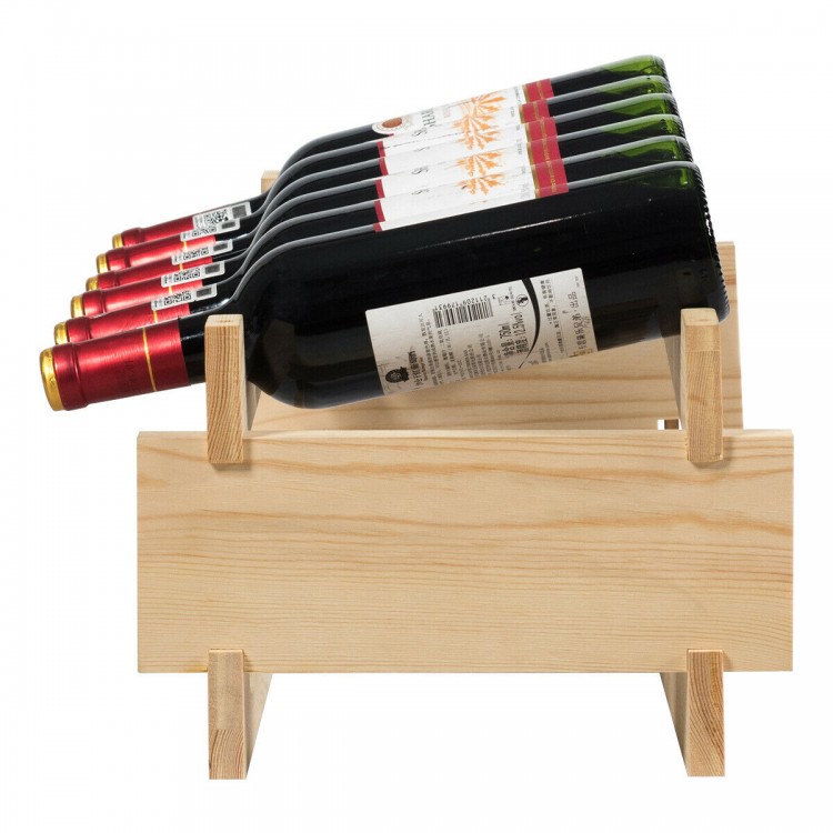 Stackable wooden wine rack displaying 36 bottles with an arc-shaped design for optimal storage and stability.