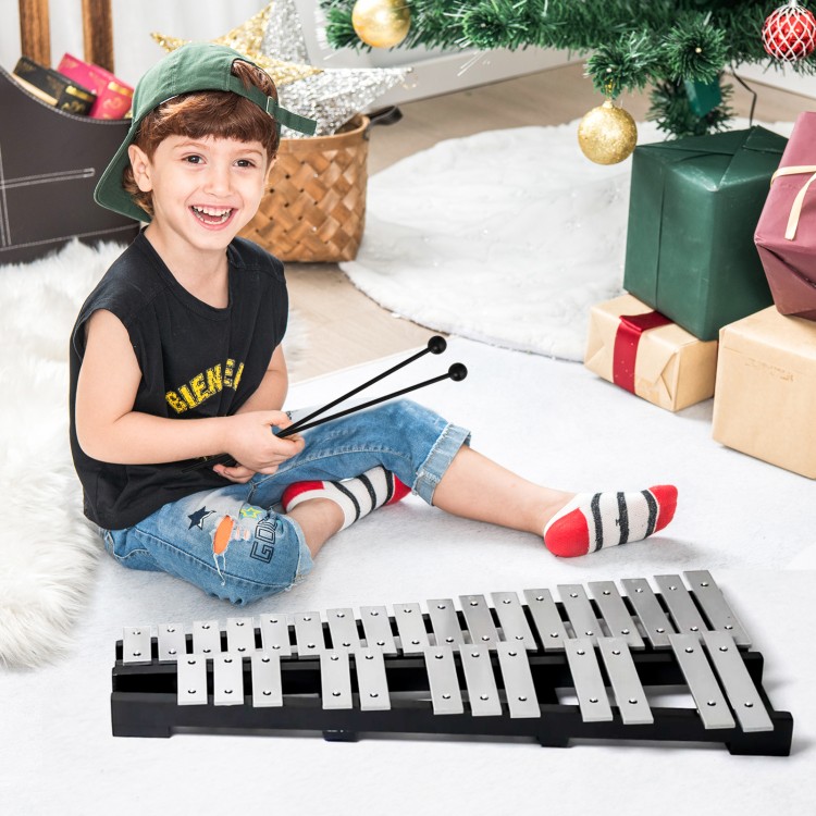 Percussion glockenspiel with 30 notes, adjustable stand, and mallets, perfect for children and beginners.