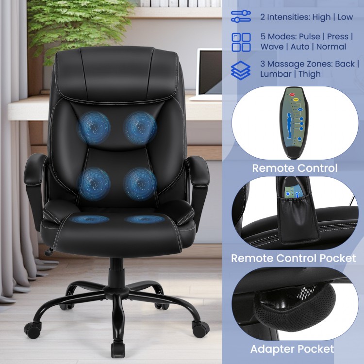 Massage Executive Office Chair in black with 6 vibrating points, ergonomic design, and remote control pocket for.