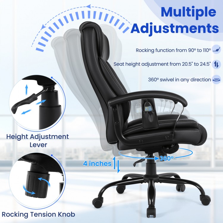 Massage Executive Office Chair in black with adjustable height, 360° swivel, and ergonomic support for ultimate comfort.