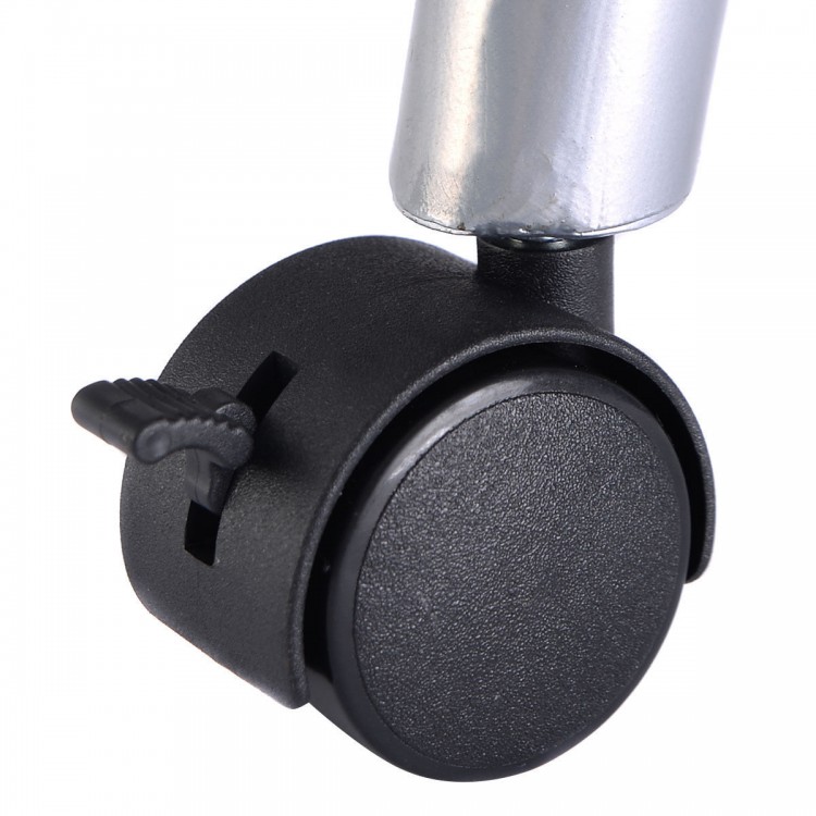 Close-up of the locking caster wheel for the Foldable Portable Manicure Table with Drawer, designed for easy movement.