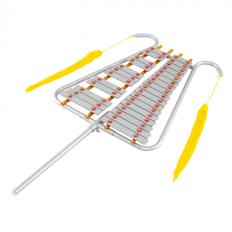 Marching Glockenspiel with 29 aluminum keys, adjustable length, and removable tassels, ideal for marching bands and.