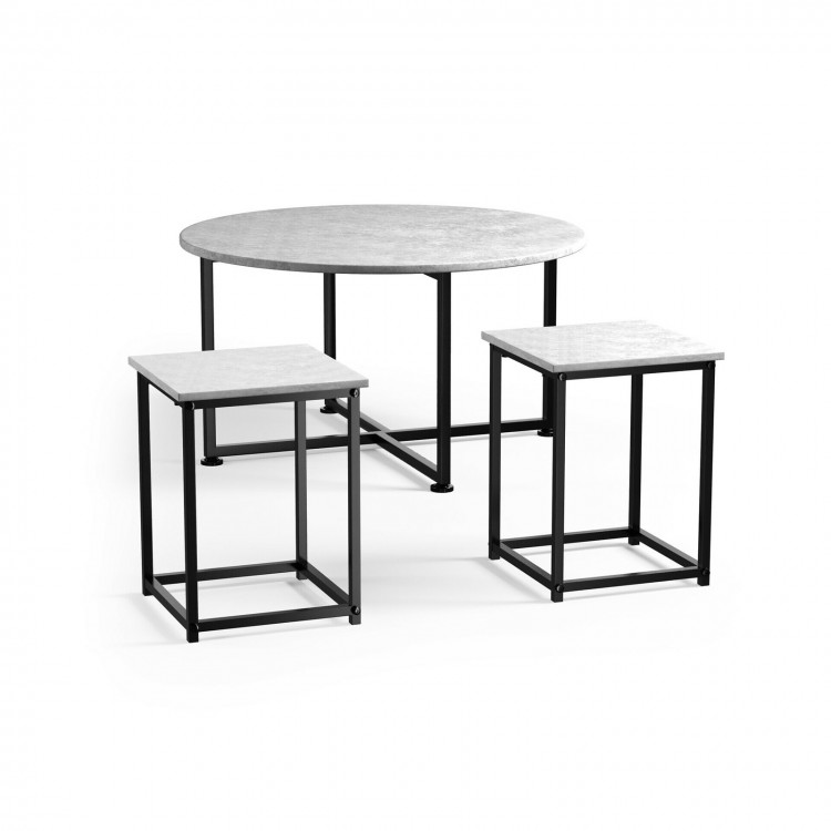 3-piece modern faux marble coffee table set with round and square tables, featuring a sturdy X-shaped steel base.