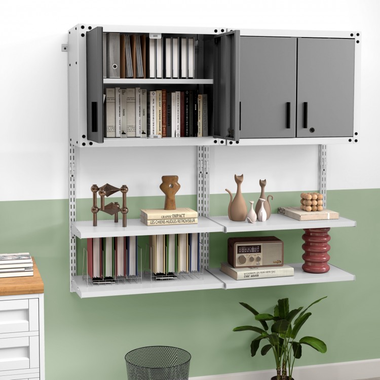 Metal wall cabinet with lock, featuring 3 adjustable shelves and a rustproof finish, ideal for organized storage.