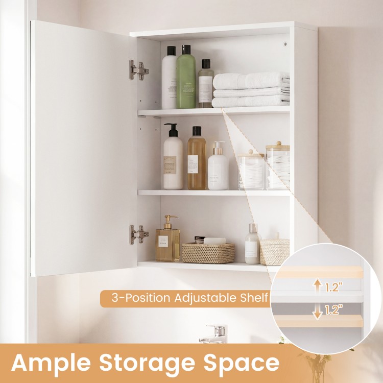 Medicine cabinet with mirrored door, adjustable shelf, and 3-color LED lights for versatile storage and easy access.
